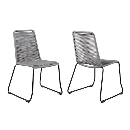 Armen Living Shasta Outdoor Metal and Gray Rope Stackable Dining Chair, PK2 LCSHSICH
